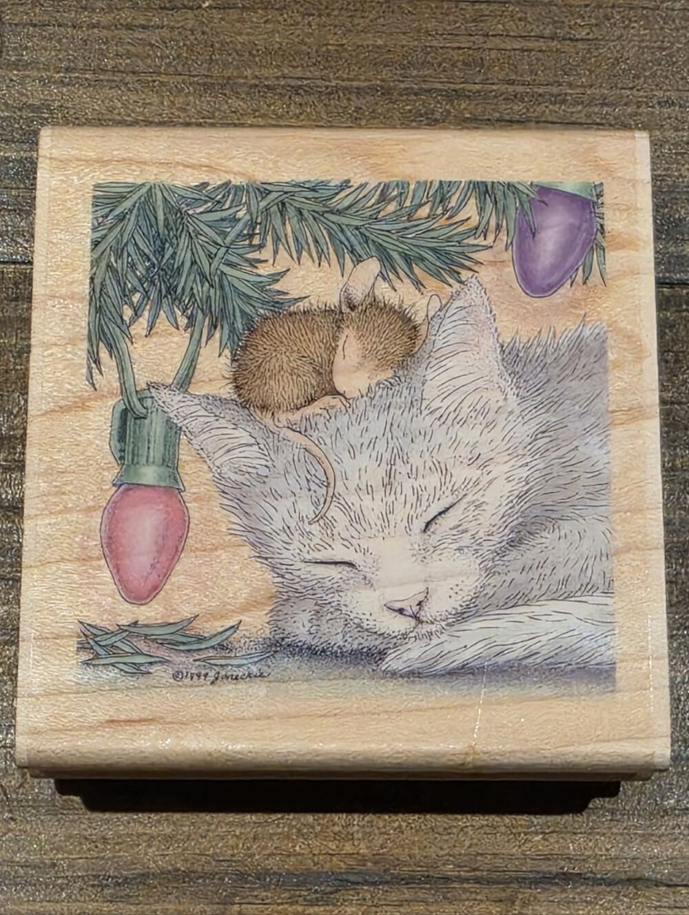 Stampabilities Kitty Snuggle HM1002 Wooden Rubber Stamp